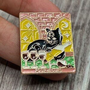 NEW Enamel Pin “Four of Cups” Cat Wine Tarot Divination Witchy Magic Goth